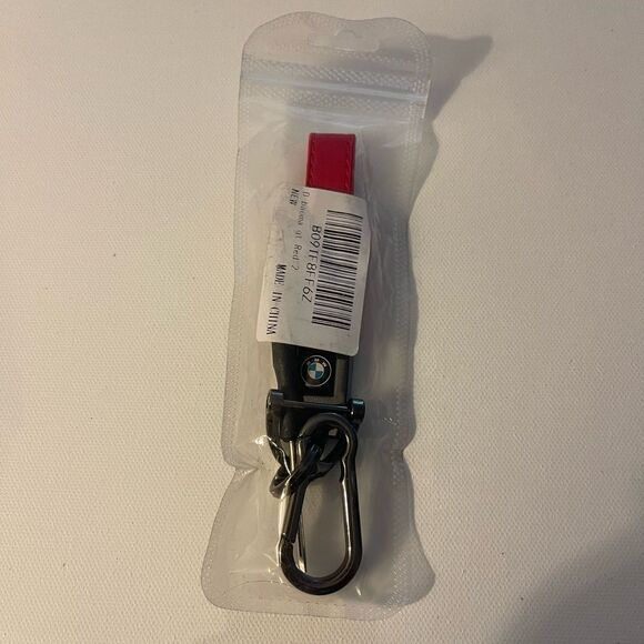BMW Key Fob Keychain in Red Leather with Logo NWT - Picture 4 of 4